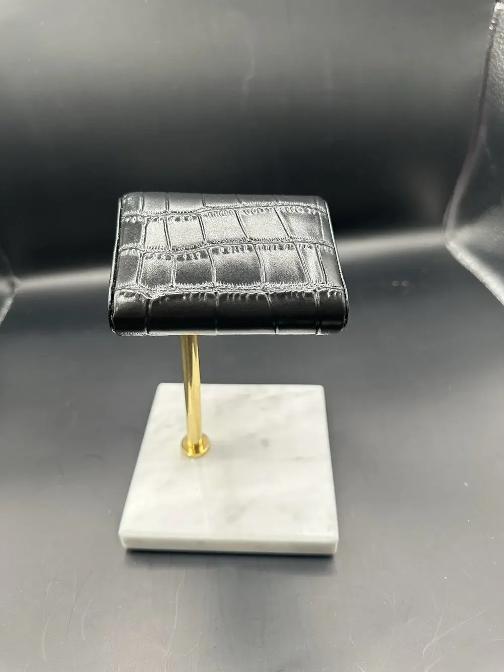 Watch Stand - Black Leather and White Marble Watch Display Stand with Gift Box 2